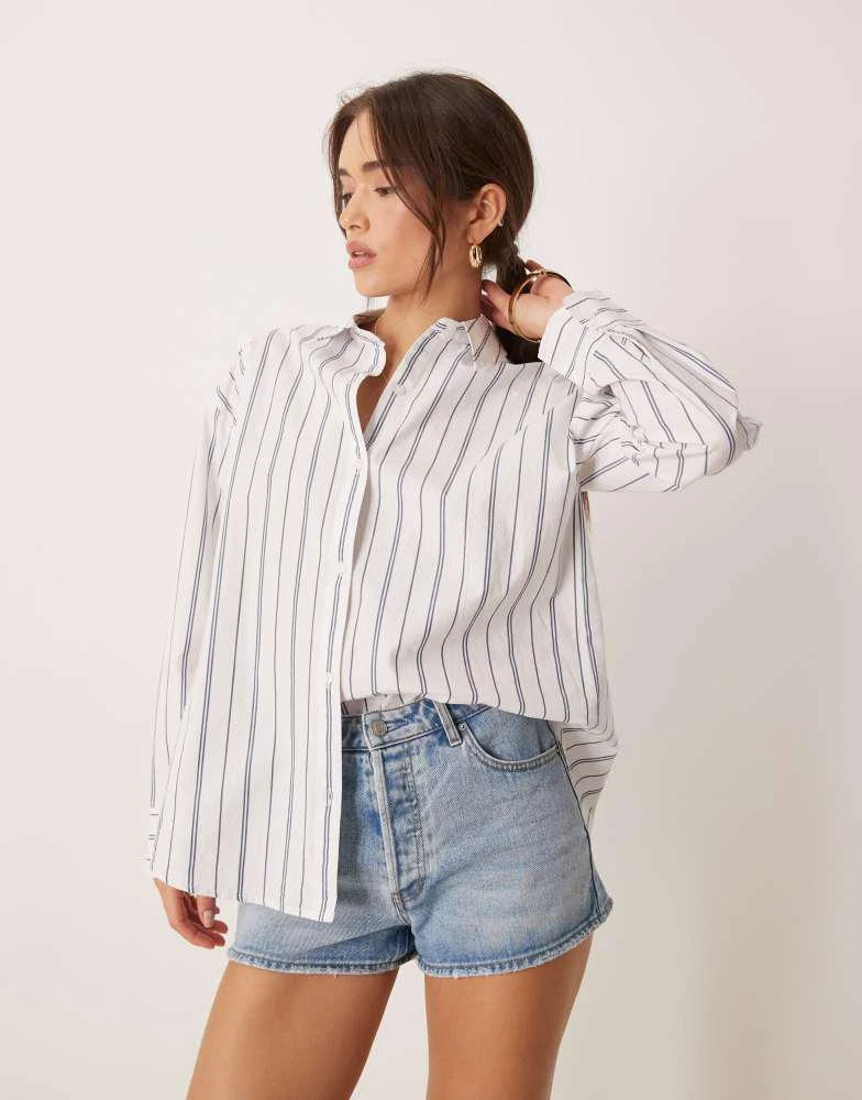 Abercrombie & Fitch Abercrombie & Fitch oversized poplin shirt in white stripe 1