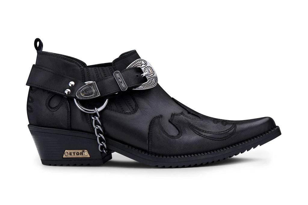 Infinity Leather Men's Black Leather Metal Chain Winklepicker Cowboy Shoes 1