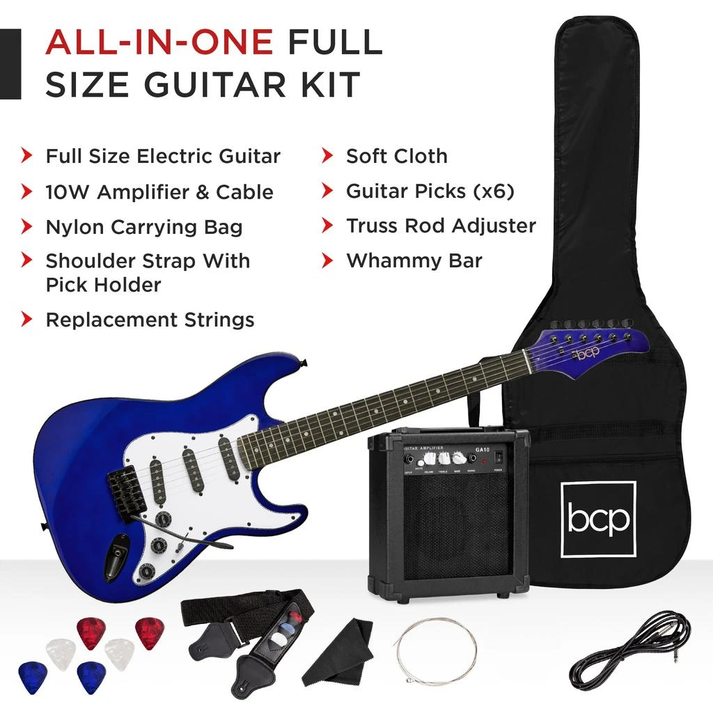 Best Choice Products 39in Full Size Beginner Electric Guitar Kit with Case, Strap, Amp, Whammy Bar 2