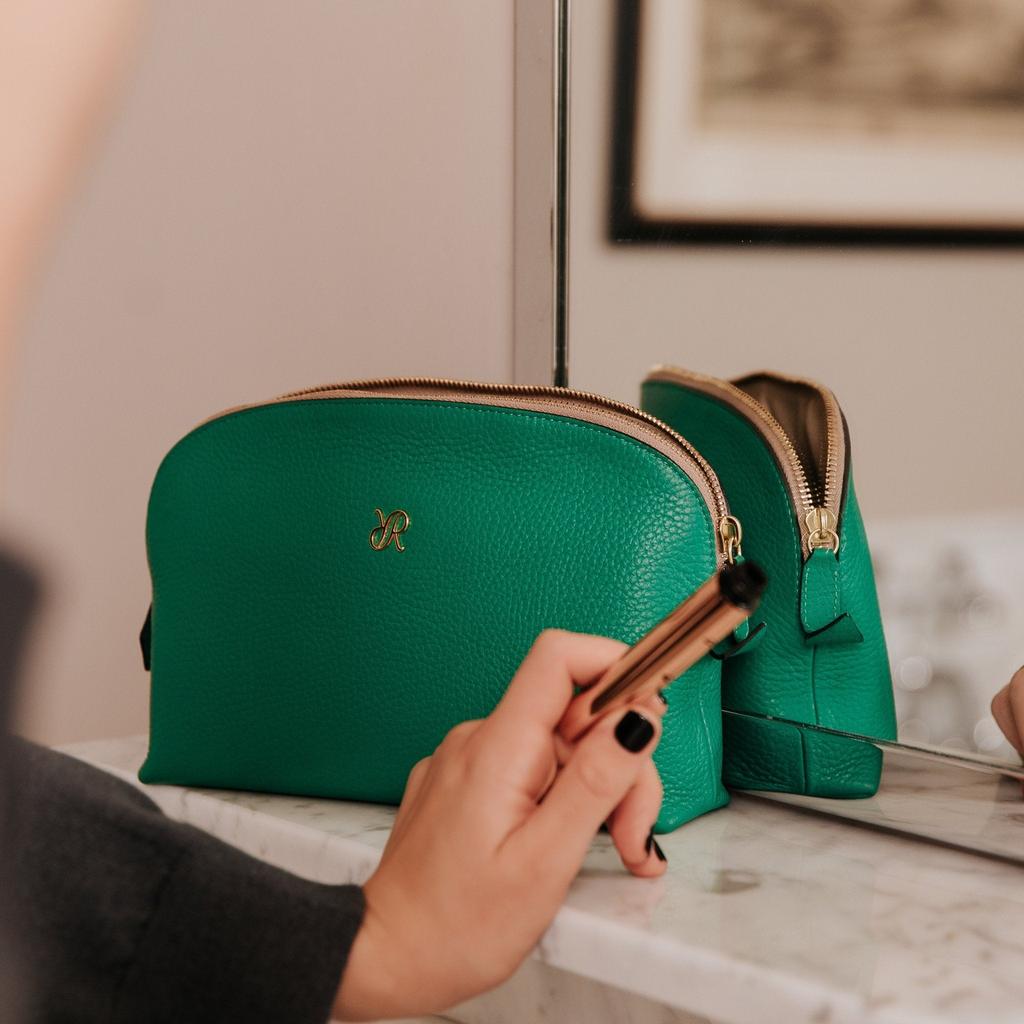 Rapport Rapport London Green Leather Small Makeup Pouch F107
