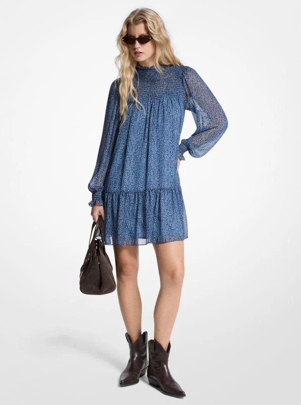 Michael Kors Metallic Paisley Print Georgette Dress