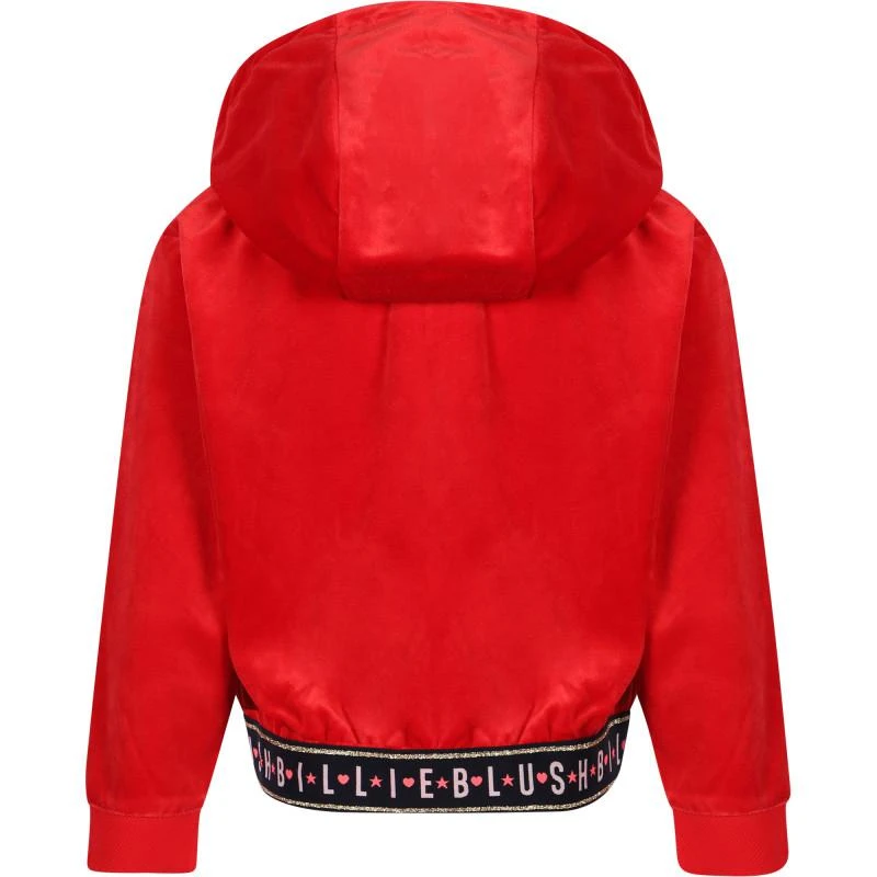 Billieblush Branded elastic waist zipped velour hoodie in red 2