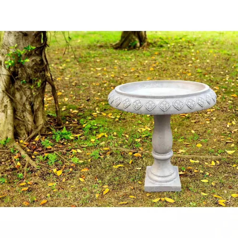 QuikFurn Lightweight Weathered Concrete Fiberglass Stone Birdbath - 22-inch Diameter 4