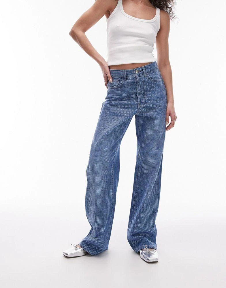 Topshop Topshop mid rise loose fit  embelished jean in bright blue 1