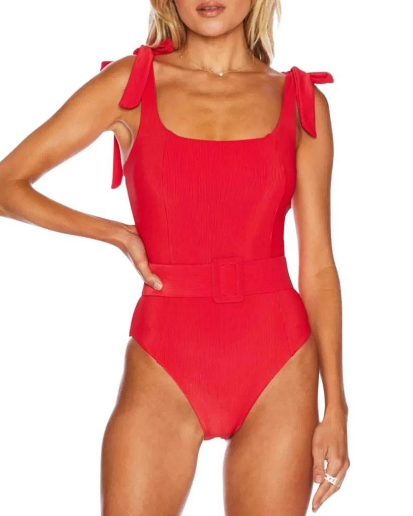 Beach Riot Women
s  Sydney Belted One-Piece Red Stretch Swimsuit GBO891