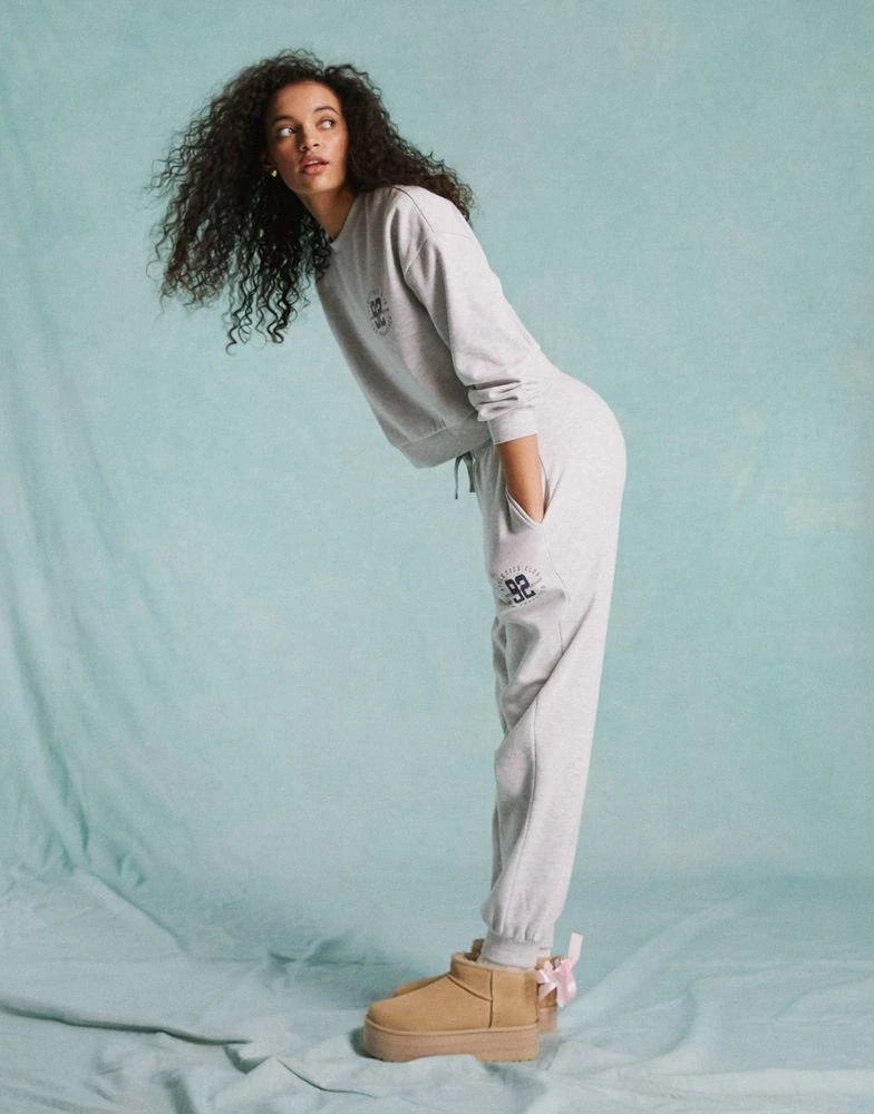 Miss Selfridge Miss Selfridge oversized graphic co-ord jogger in grey marl 5