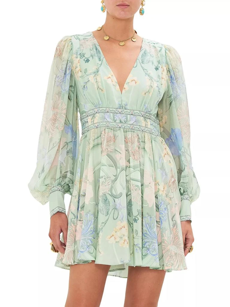 Camilla Floral Silk Blouson-Sleeve Minidress 7