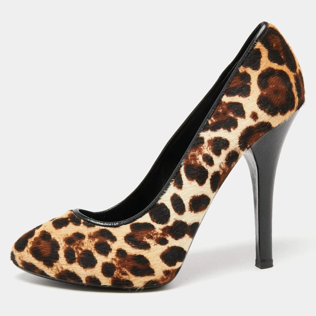 Dolce & Gabbana Dolce & Gabbana Beige/Brown Pony Hair Leopard Print Platform Pumps Size 40 1