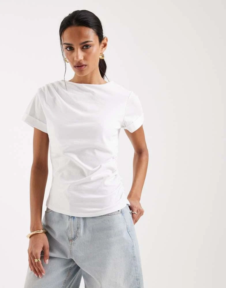 ASOS ASOS DESIGN short sleeve with ruching top in white