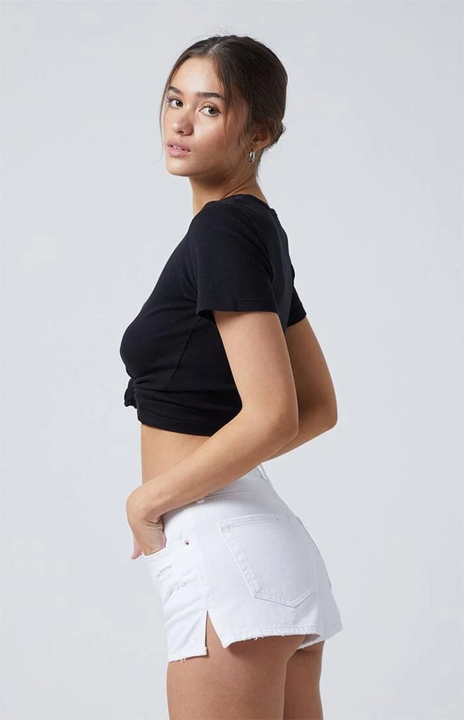 PacSun White Ripped High Waisted Denim Festival Shorts 3
