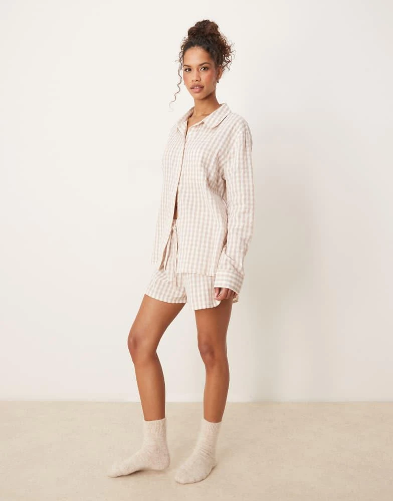 Luna Luna oversized pyjama shorts co-ord  in beige 5