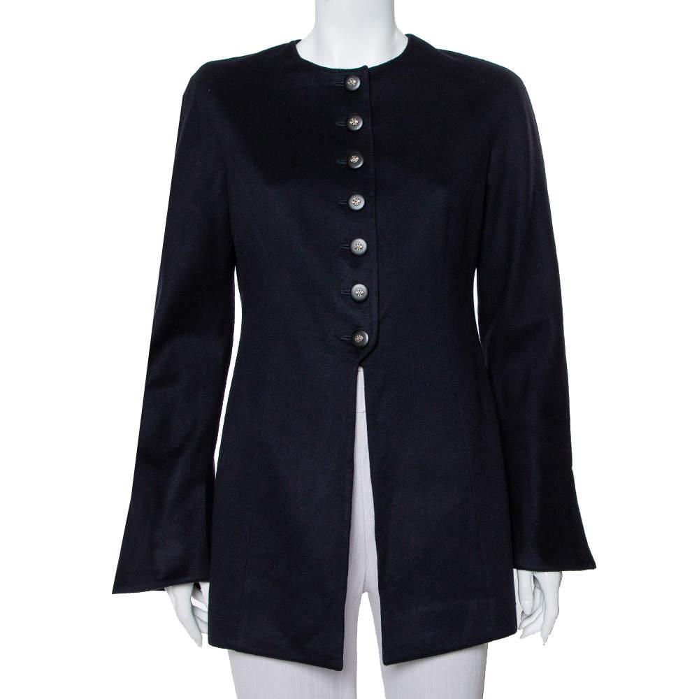 Valentino Valentino Boutique Midnight Blue Cashmere Button Front Collarless Vintage Jacket L