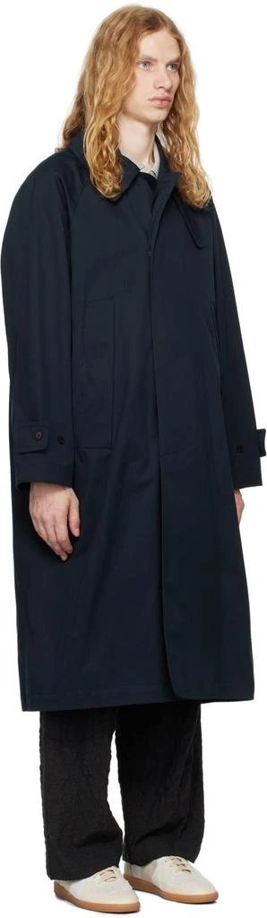 DOCUMENT Navy Ventile Cotton Inverted Pleats Balmacaan Coat 2