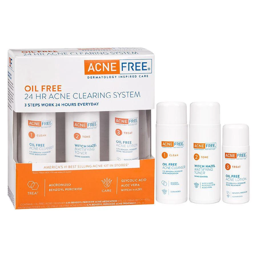 AcneFree 3 Step 24 Hour Acne Treatment Kit with Benzoyl Peroxide 2