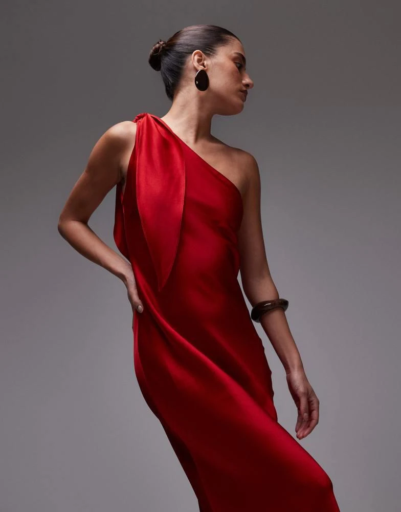 mango red dress one shoulder MANGO - Asymmetrical Dress with Scarf Red