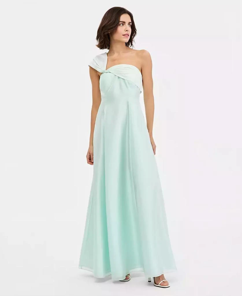 open lace back dress Donna Karan Women's One-Shoulder Bow Ball Gown