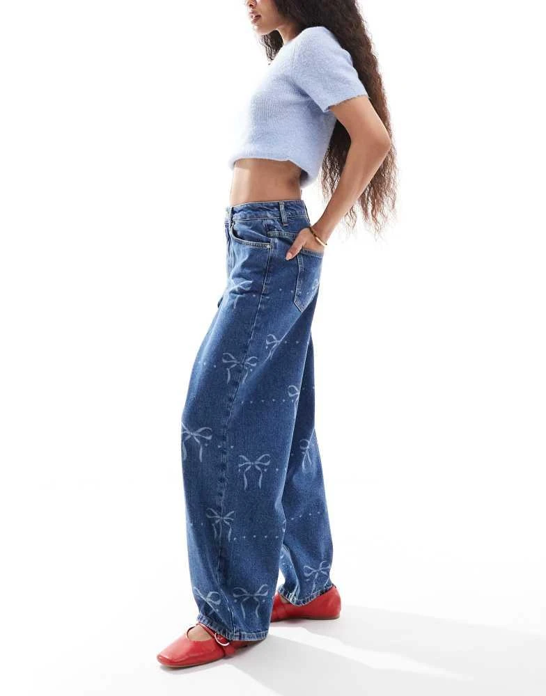Miss Selfridge Miss Selfridge petite bow print baggy jeans 3