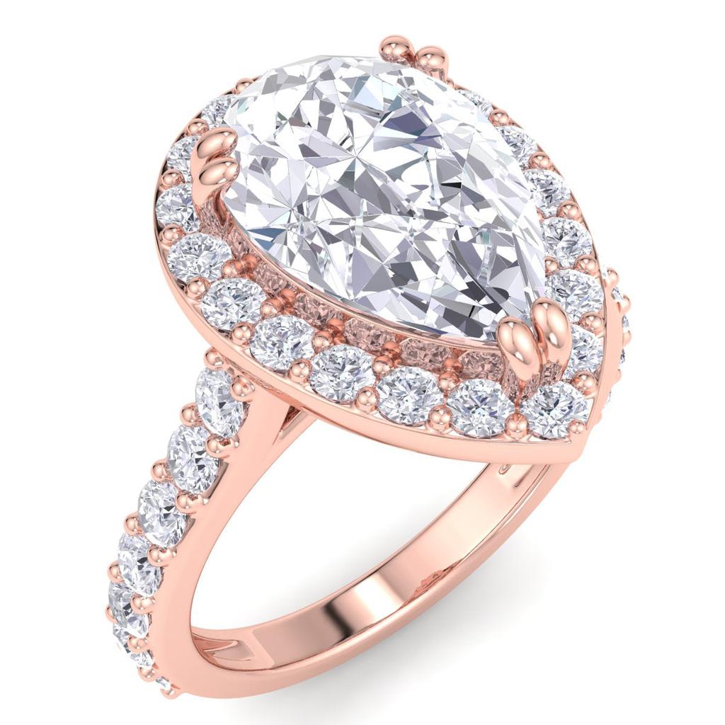 SSELECTS 4 Carat Pear Shape Lab Grown Diamond Halo Engagement Ring In 14K Rose Gold G-H, Vs2