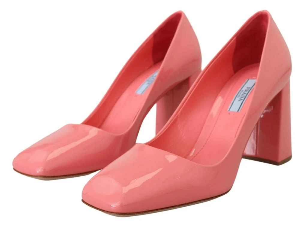 Prada Pink Patent Leather Block Heels Pumps Classic 4