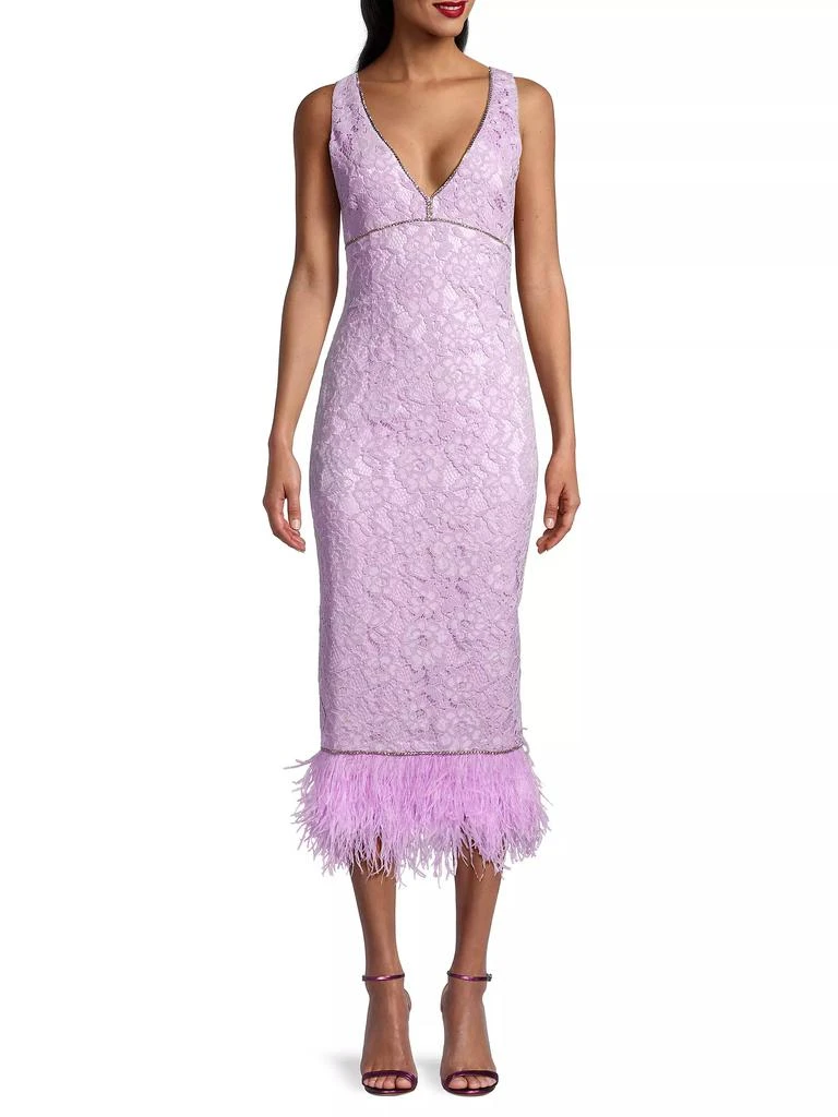 Likely Marino Floral Lace Feather-Trimmed Midi-Dress 3