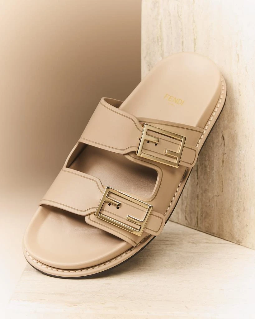 Fendi F Buckle Leather Slide Sandals 2