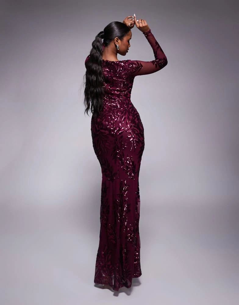 chinese dress ladies Plus Size Sweetheart Long Sleeve Burgundy Sequin Prom Dress PJM041L main image 1