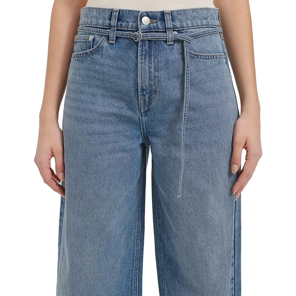 Calvin Klein Jeans Women's Cut-Hem High-Rise Wide-Leg Belted Cotton Denim Jeans 4