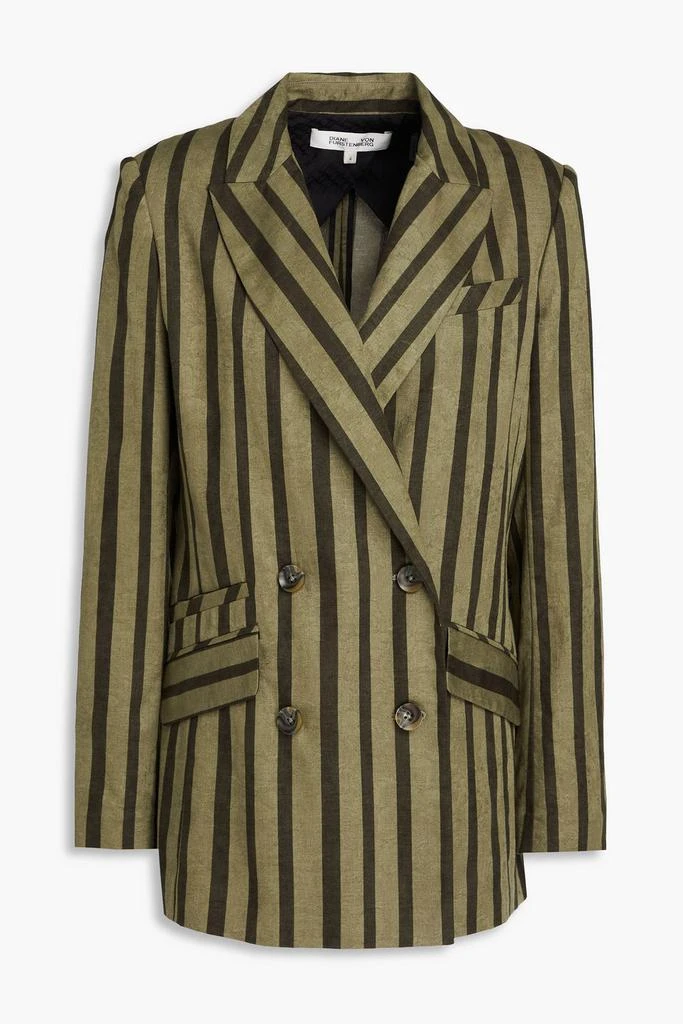 Diane von Furstenberg Madison double-breasted striped cotton and linen-blend blazer