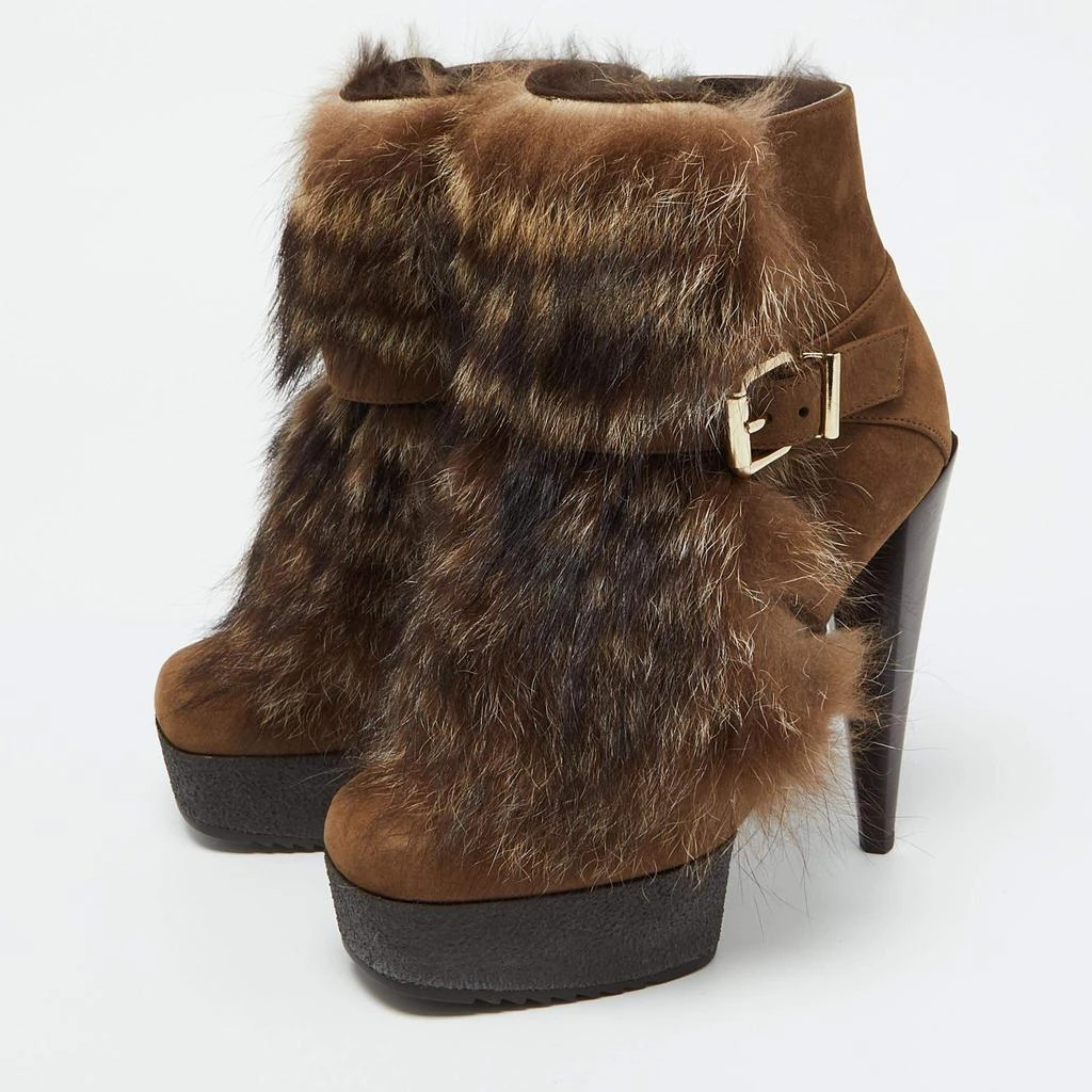 Fendi Fendi Brown Nubuck Leather and Raccoon Fur Platform Ankle Boots Size 36 2