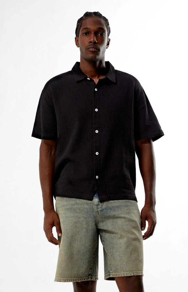 PacSun Black Cropped Boxy Gauze Camp Shirt 1