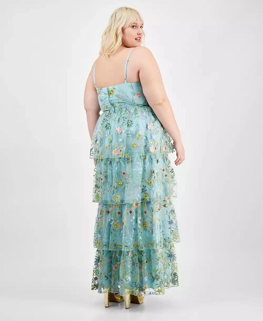 City Studios Trendy Plus Size Floral Embroidered Tiered Sleeveless Gown, Created for Macy's 5