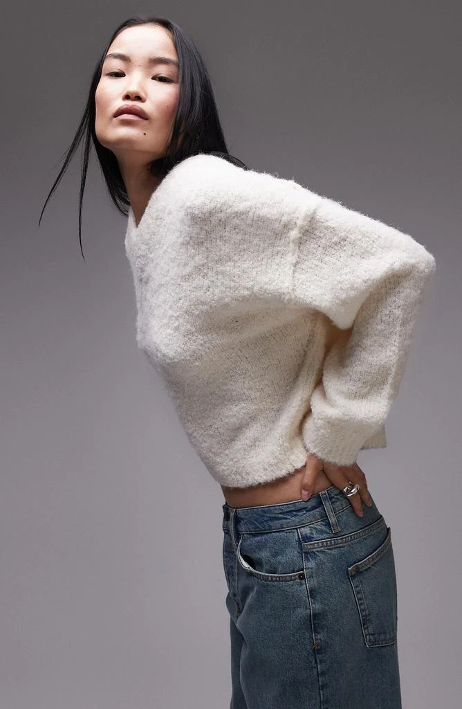 Topshop V-Neck Bouclé Sweater 2