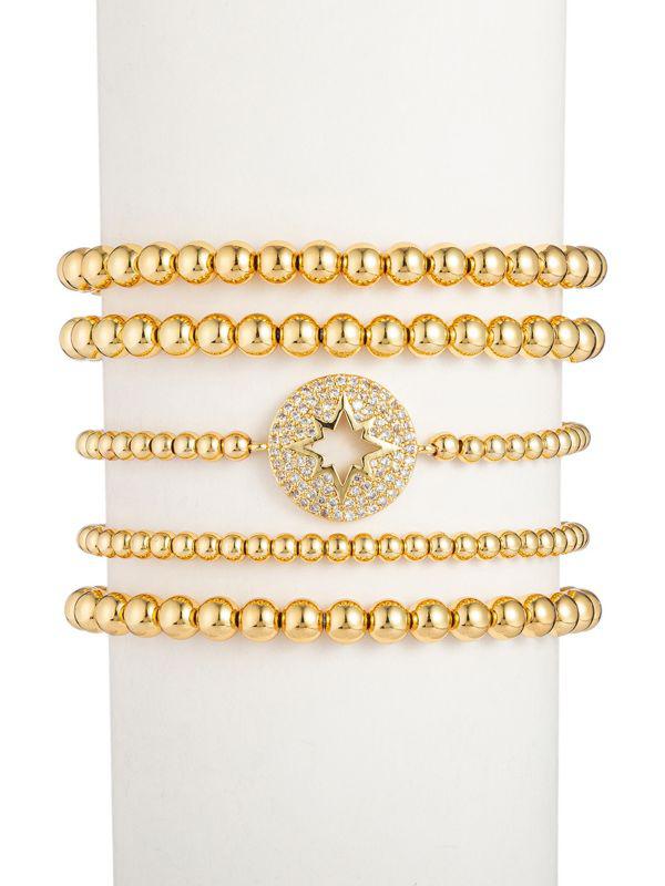Eye Candy LA Luxe Northstar 5-Piece 18K Goldplated & Cubic Zirconia Beaded Bracelet Set