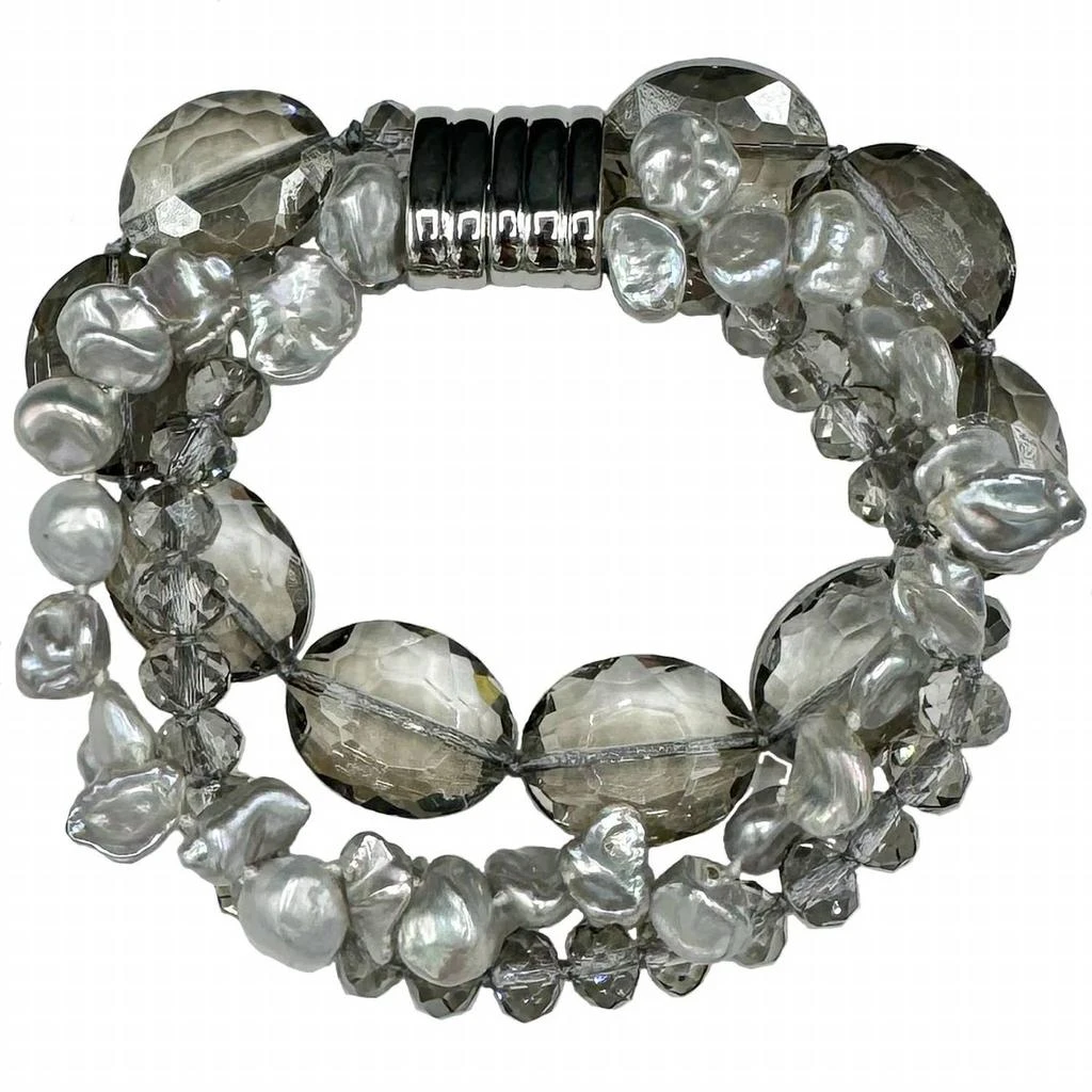Girl With A Pearl The Regency Pearl Crystal 4 Strand Bracelet In Graphite And Silver