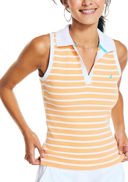 Nautica Womens Striped Sleeveless Polo Shirt 1
