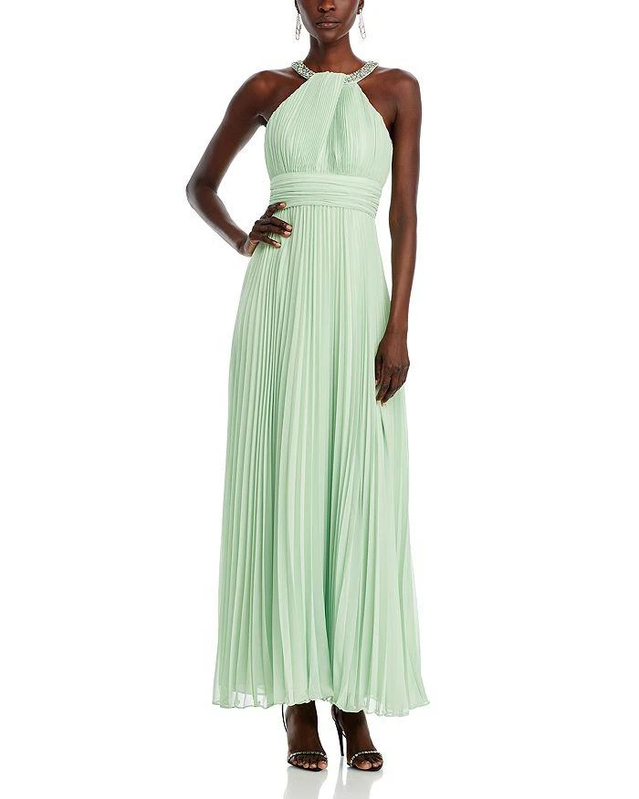 Eliza J Embellished Halter Neck Pleated Dress 1