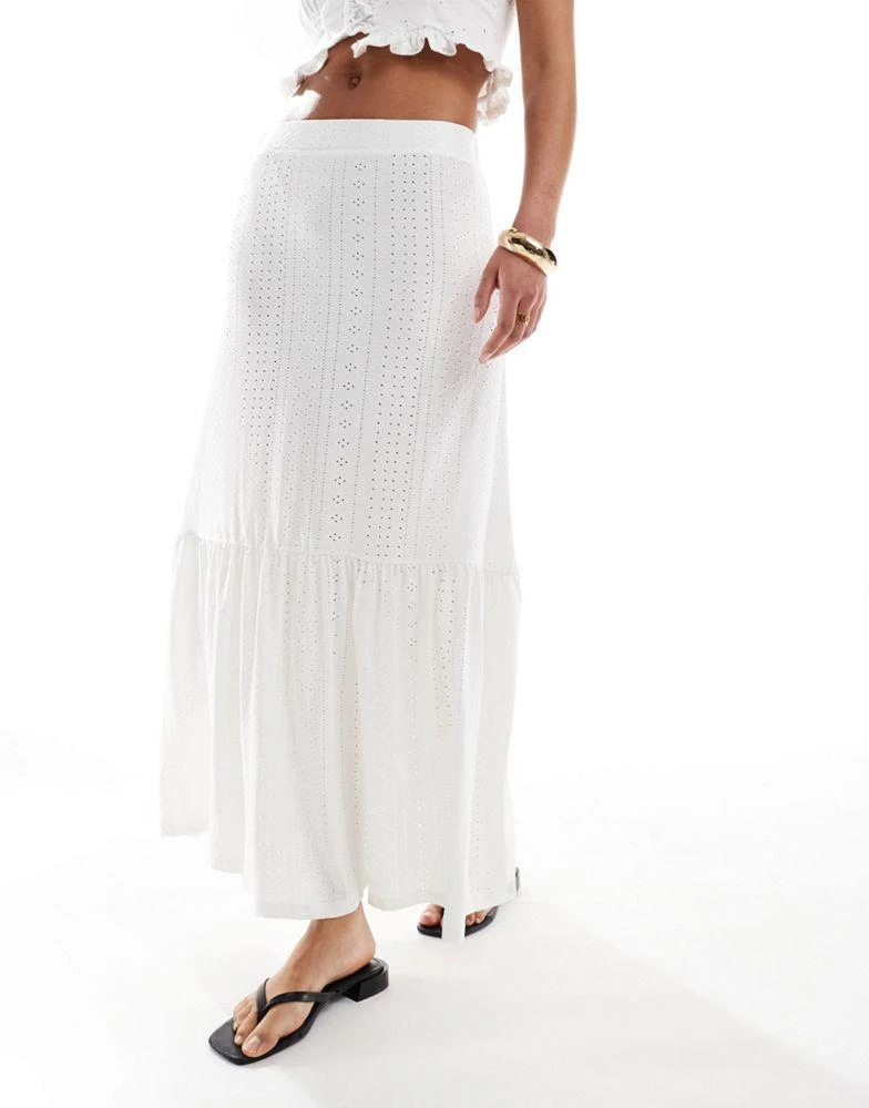 JDY Tall JDY Tall tiered pointelle maxi skirt in off white 5