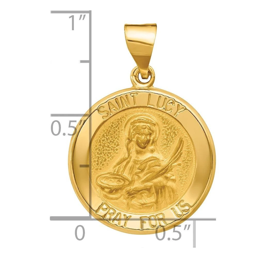 Diamond2Deal 14k Yellow Gold Polished and Satin St Lucy Medal Hollow Pendant 3