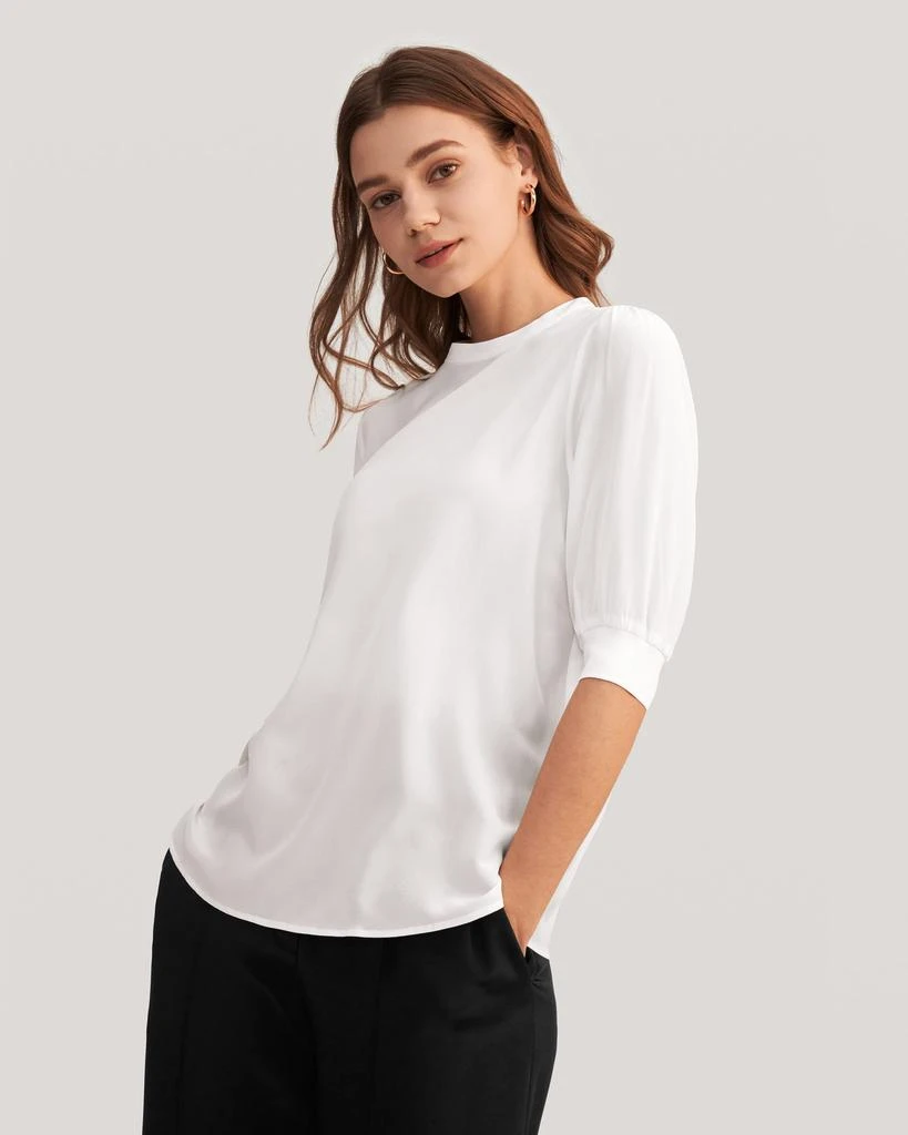 LILYSILK Elegant Casual Silk Tee With Rib Cuff for Women 6