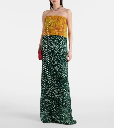 Dries Van Noten Printed strapless georgette gown 2