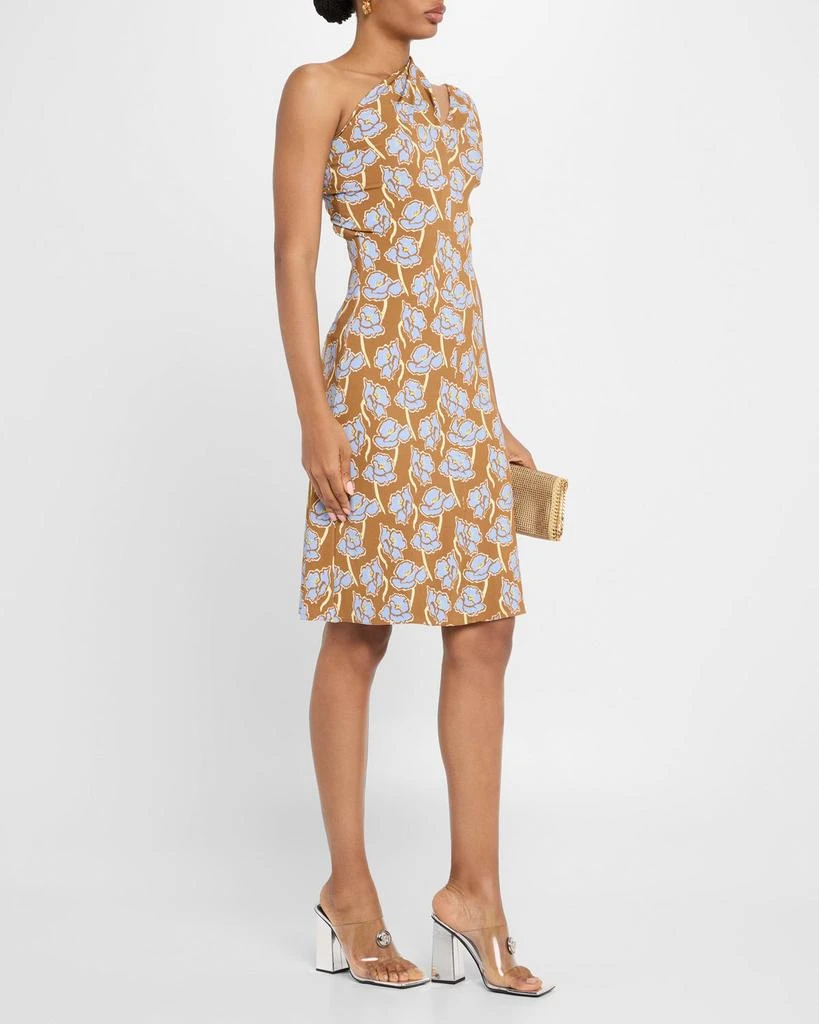 Versace Floral Print One-Shoulder Backless Crepe Cocktail Dress 4