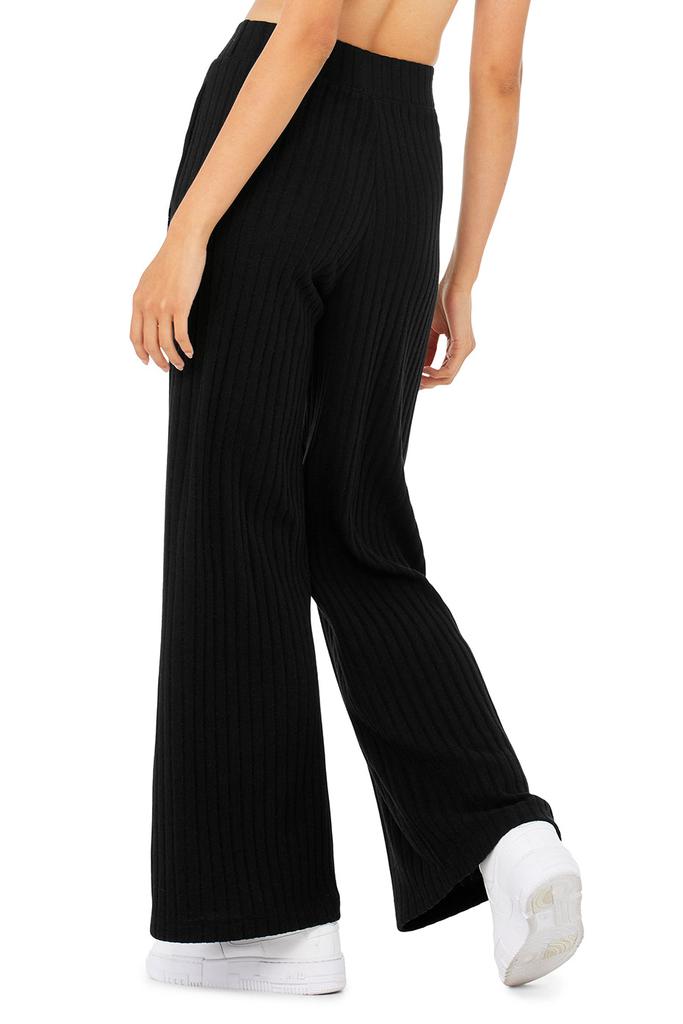Alo Ribbed Take Comfort Wide Leg Pant - Black