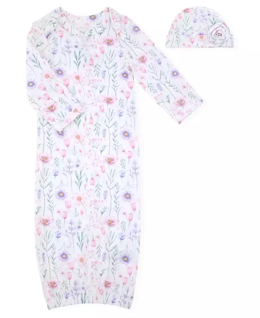 Max & Olivia Baby Girls 2-Piece Print Newborn Gown with Hat Set 1