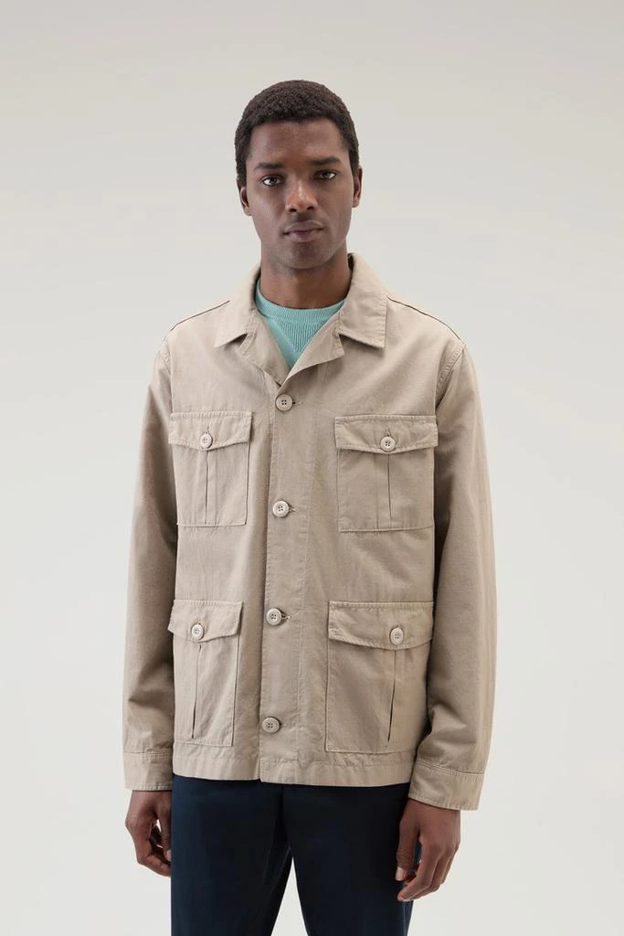 WOOLRICH Garment-Dyed Safari Shirt Jacket in Cotton-Linen Blend - Men - Beige 1