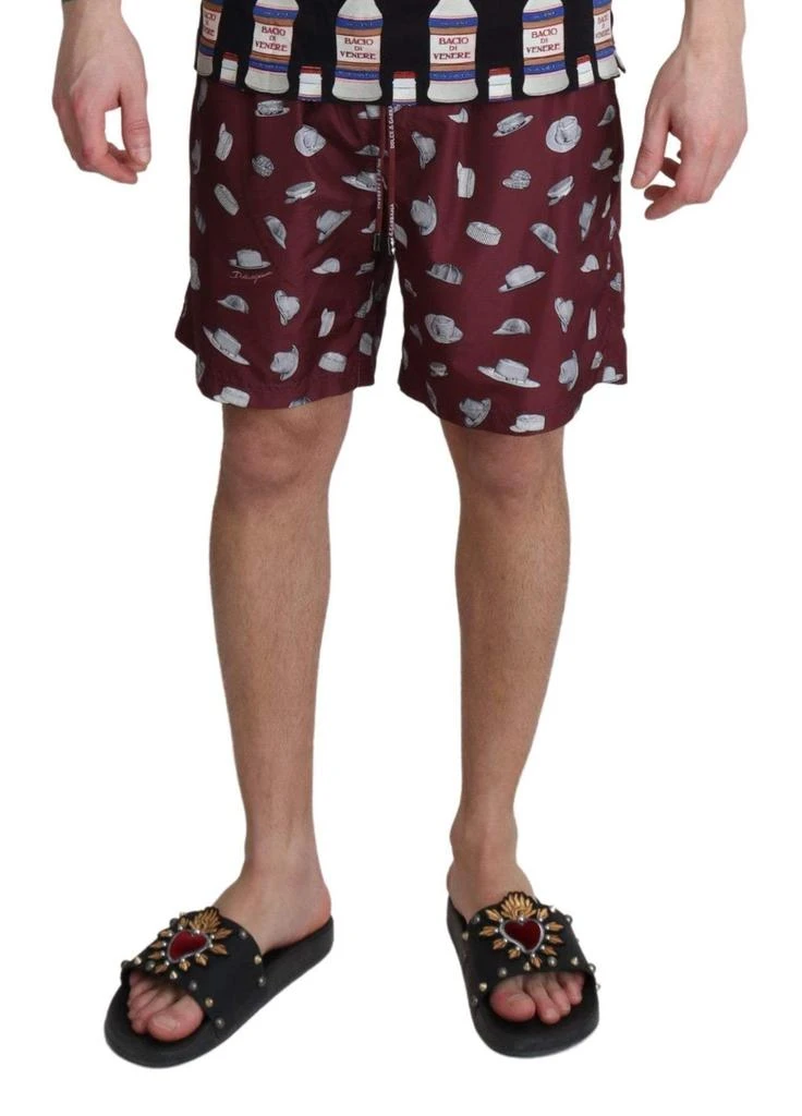 Dolce & Gabbana Dolce & Gabbana Maroon Hats Print Beachwear Shorts Swimwear 4
