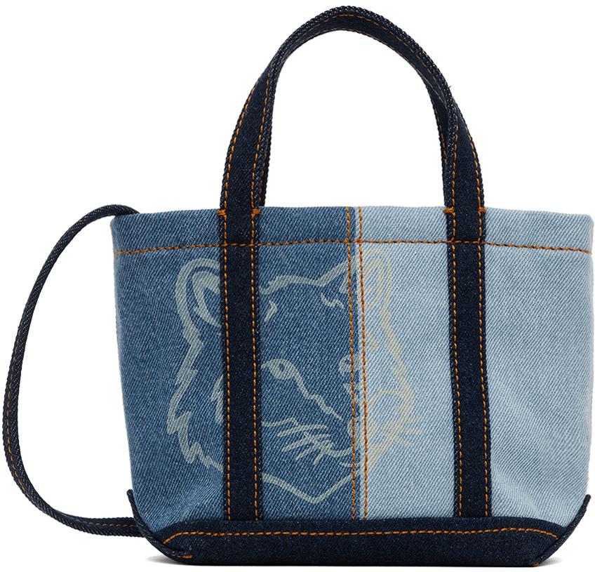 Maison Kitsuné Blue Fox Head Mini Denim Tote