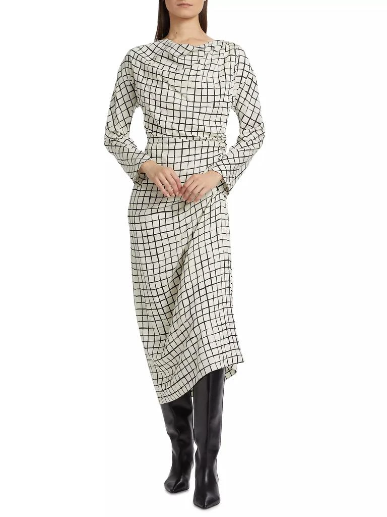 Dries Van Noten Didi Grid Silk-Blend Gathered Midi-Dress 2