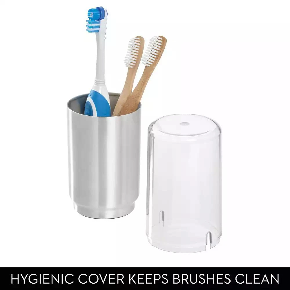 iDesign Stainless Steel Toothbrush Organizer with Cover 4