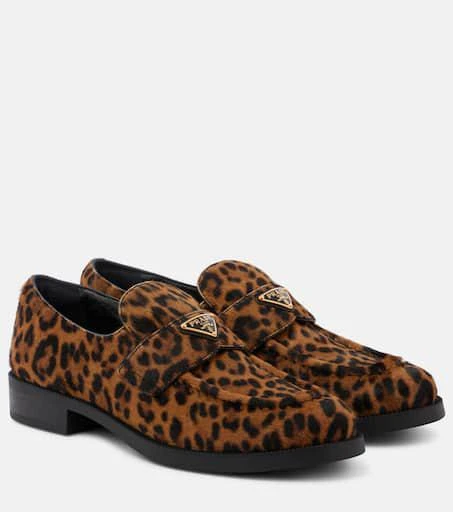 Prada Logo leopard-print calf hair loafers 1