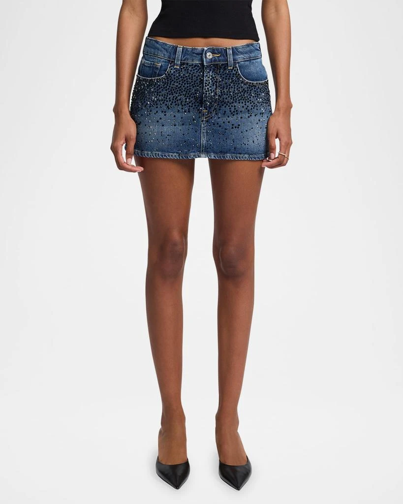 7 For All Mankind Elena Rhinestone Denim Mini Skirt 4